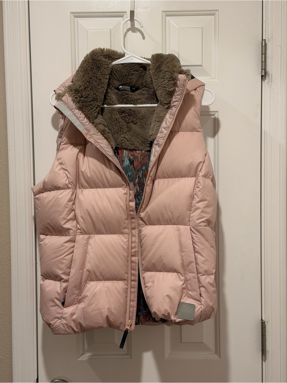Outdoor Research Pink Puffer Vest with Sherpa Collar